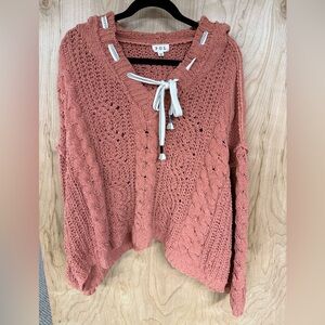 Pol Women's Open Knit Medium Salmon Color Soft Oversized Sweater Long Sleeve